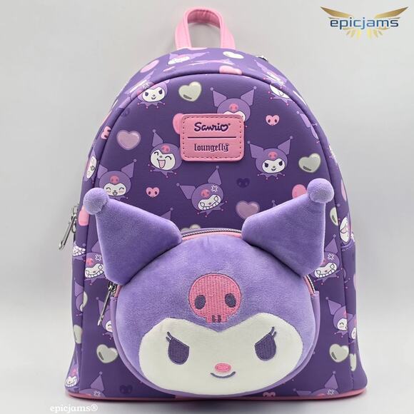 Loungefly Kuromi Hearts Plush Face Mini Backpack
